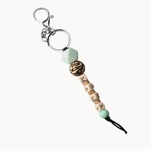 Turquoise, Cheetah Wood Beaded Mama Key Chain